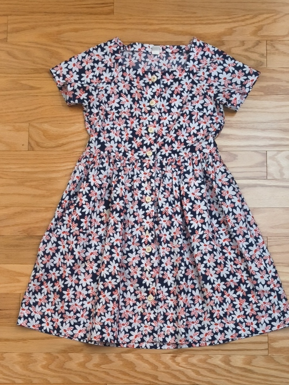 Crewcuts Short Sleeve Navy Floral Button-Front Dress Size 12 EUC